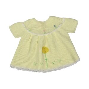 VTG‎ 60s, 70s Love Spun Pastel Yellow Knit Baby Dress Crewel Embroidered Floral